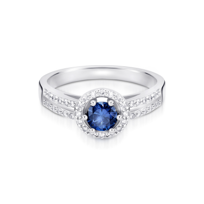 Pierścionek zaręczynowy z szafirem i diamentami 