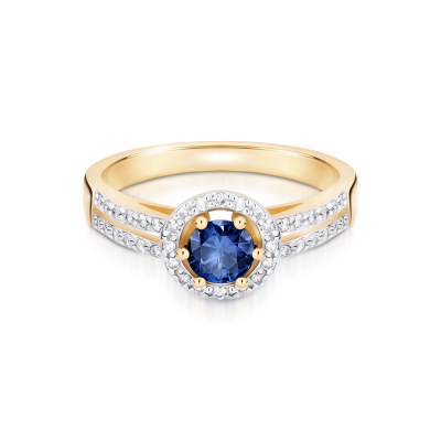 Pierścionek zaręczynowy z szafirem i diamentami 