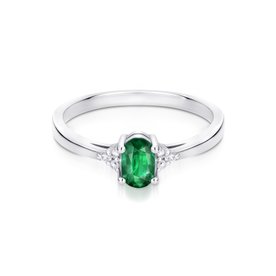 Pierścionek zaręczynowy ze szmaragdem i diamentami 